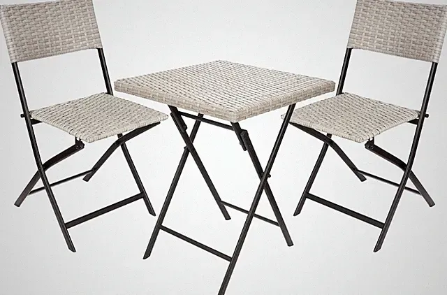 Balkon Bistro Set Rattan Sitzgruppe Garten Möbel Stühle und Tisch 60x60 Klappbar