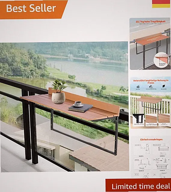 Balkon Hängetisch Klappbar 1000x345mm verstellbar rostfrei Edelstahl