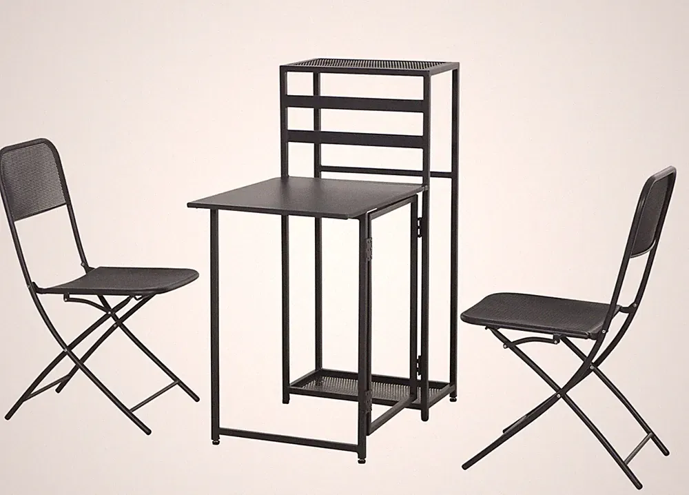 Balkongarnitur 3 teilig Tisch 2 Stühle Set zusammenklappbar platzsparend Stahl