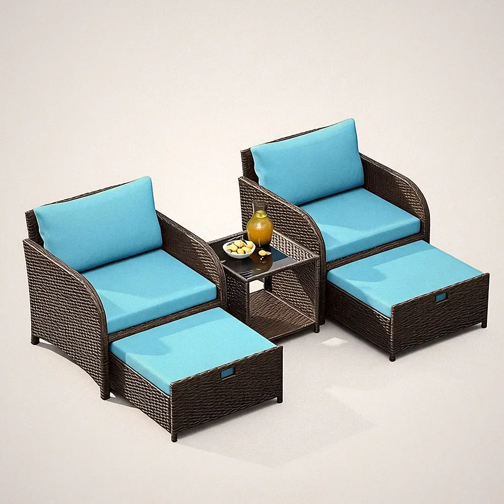Balkonmöbel 5-TLG Gartenmöbel Set Gartenlounge Outdoor Sitzgruppe Rattan