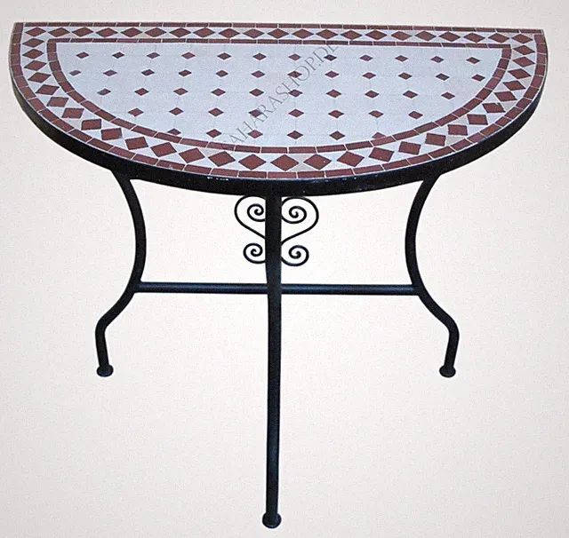 Balkontisch Ess Tisch Beistelltisch Mosaikkonsole Table halbrund Bordeaux 80cm