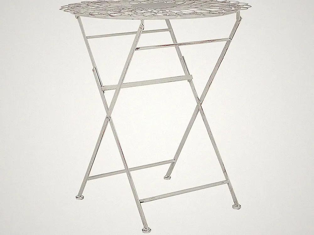 Balkontisch französisch für 2 Personen Metall weiß rund 70 cm Antik-Optik Stiffe