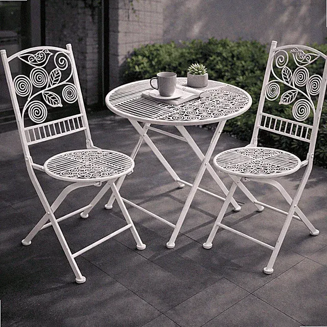 Balkontisch Set Gartentisch XXL Esstisch Stühle Metall Tisch Landhaus Altweiß