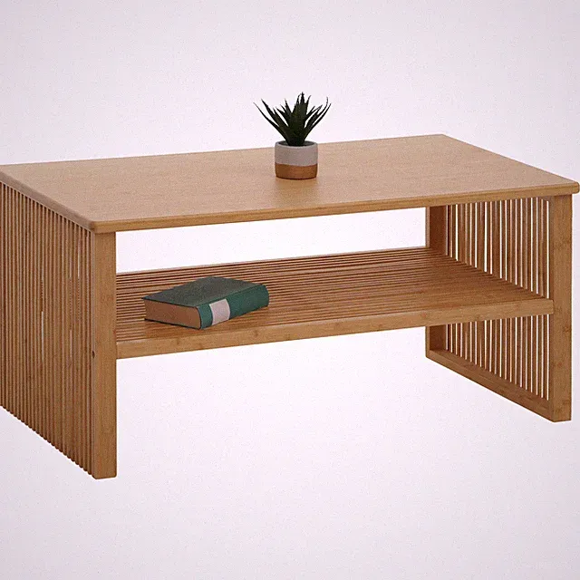 Bambus Couchtisch HWC-N80, Tisch Sofatisch Beistelltisch, Ablagefach 46x97x55cm