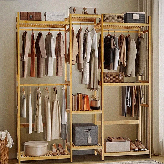 Bambus Freistehende Garderobe Garderobenständer Kleiderständer Kleidungsständer