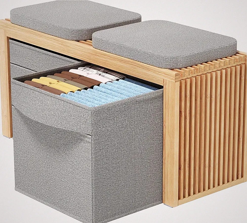 Bambus Sitzbank mit Stauraum Sitztruhe Flurbank 100x35x45cm Natur Holz