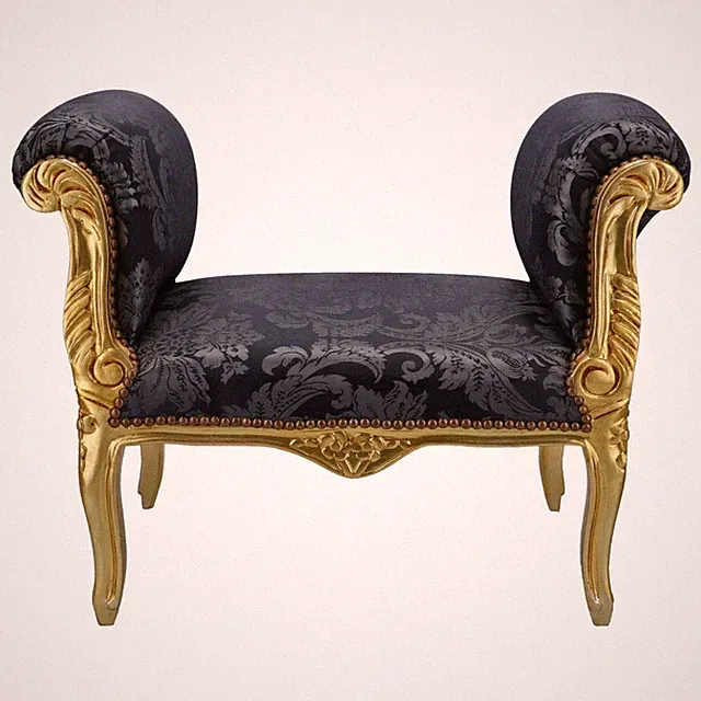 Bank Holz Mit Goldblatt Damaszener Blau Im Stil Von Ludwig XVI Stoff