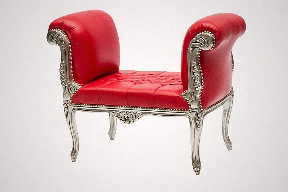 Bank Panchetta Aus Holz Silberblatt Eco Leder Rot Stil Ludwig XVI Barock