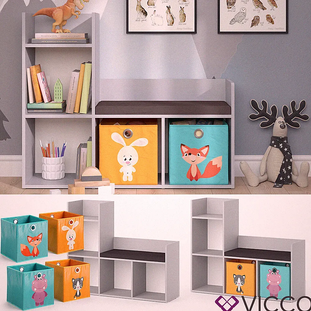 Bank-Regal Bücherregal Kinderregal Luigi Hellgrau 107x89cm modern Sitzbank Vicco