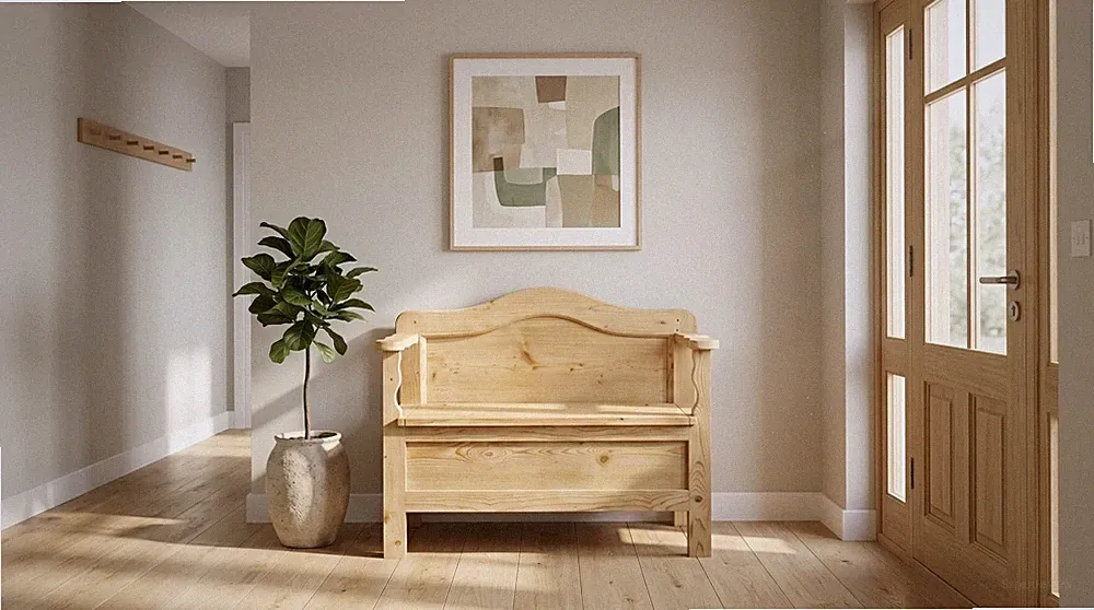 Bank, Sitzbank, Holzbank, Truhenbank, Landhaus Vintage rustikal shabby-chic