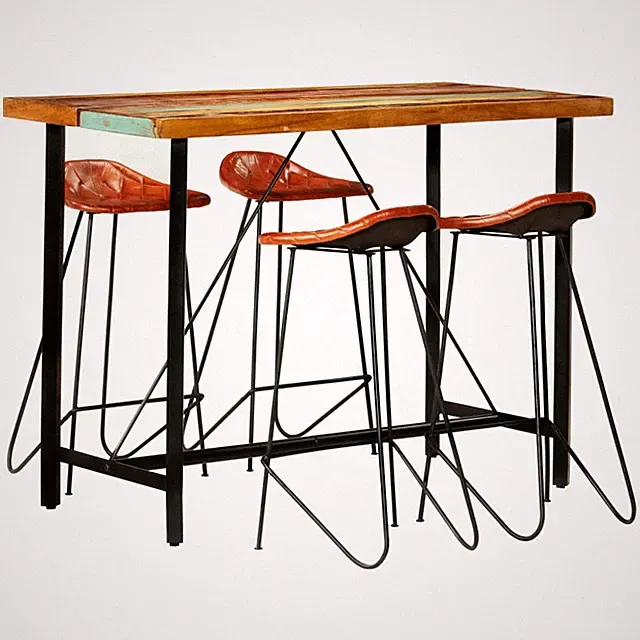 Bar Set Bartisch Stehtisch Barstuhl Barhocker 5-tlg. Echtleder Massivholz vidaXL