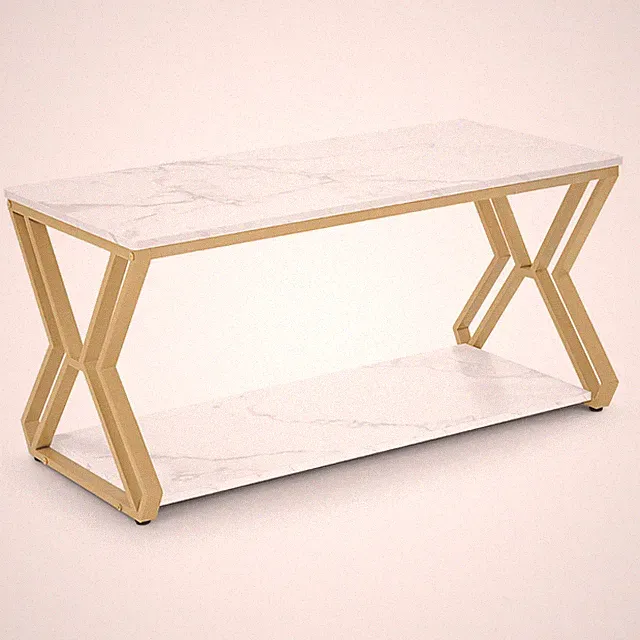 BarberPub Couchtisch Beistelltisch mit 2 Ablagen, Sofatisch Gold, 2196