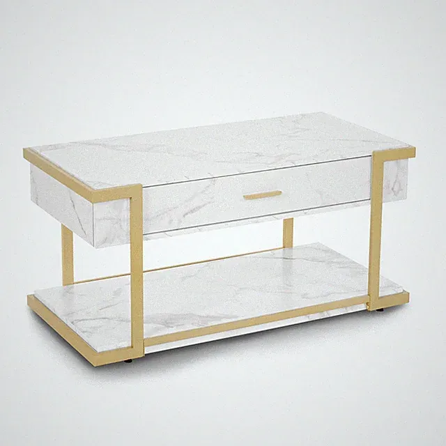 BarberPub Couchtisch Beistelltisch mit Schublade, Sofatisch Gold, 2141