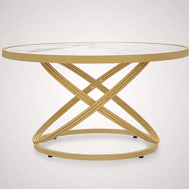 BarberPub Couchtisch Rund Holz, Sofatisch Beistelltisch Weiß-Gold, 2175
