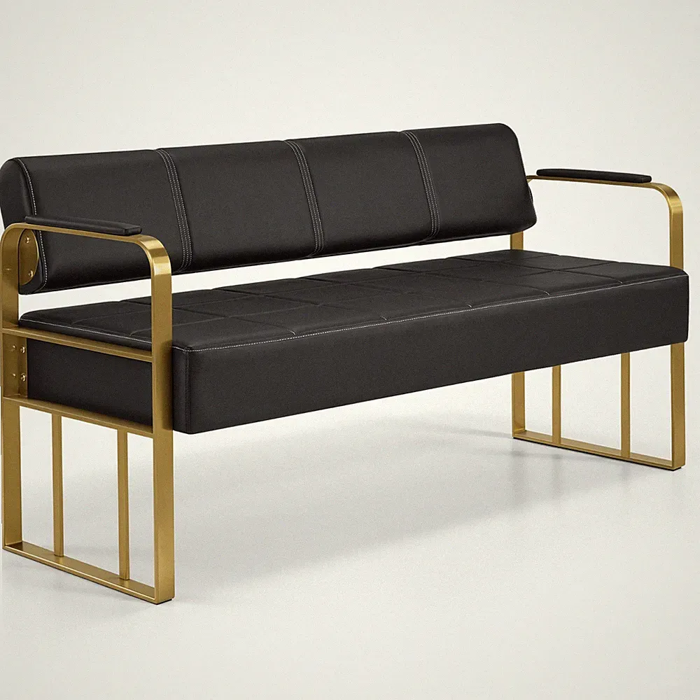 BarberPub Sitzbank mit Rückenlehne W528 (Schwarz-Gold/Kunstleder)