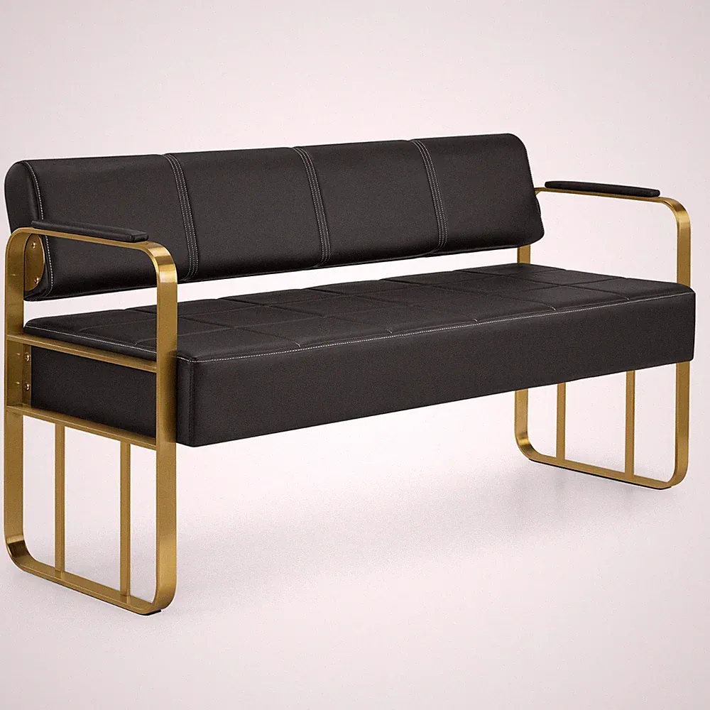 BarberPub Sitzbank mit Rückenlehne W528 (Schwarz-Gold/Kunstleder)