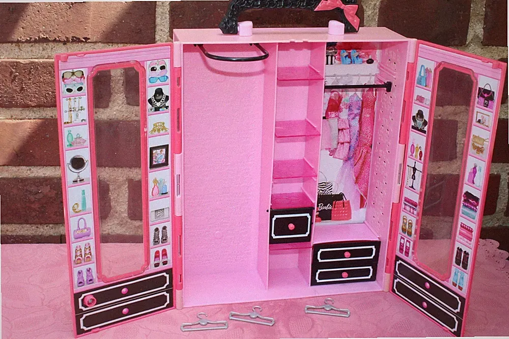 BARBIE MÖBEL K17 SCHLAFZIMMER KLEIDERSCHRANK SCHRANK FÜR KLEIDUNG KLEIDERSTANGE