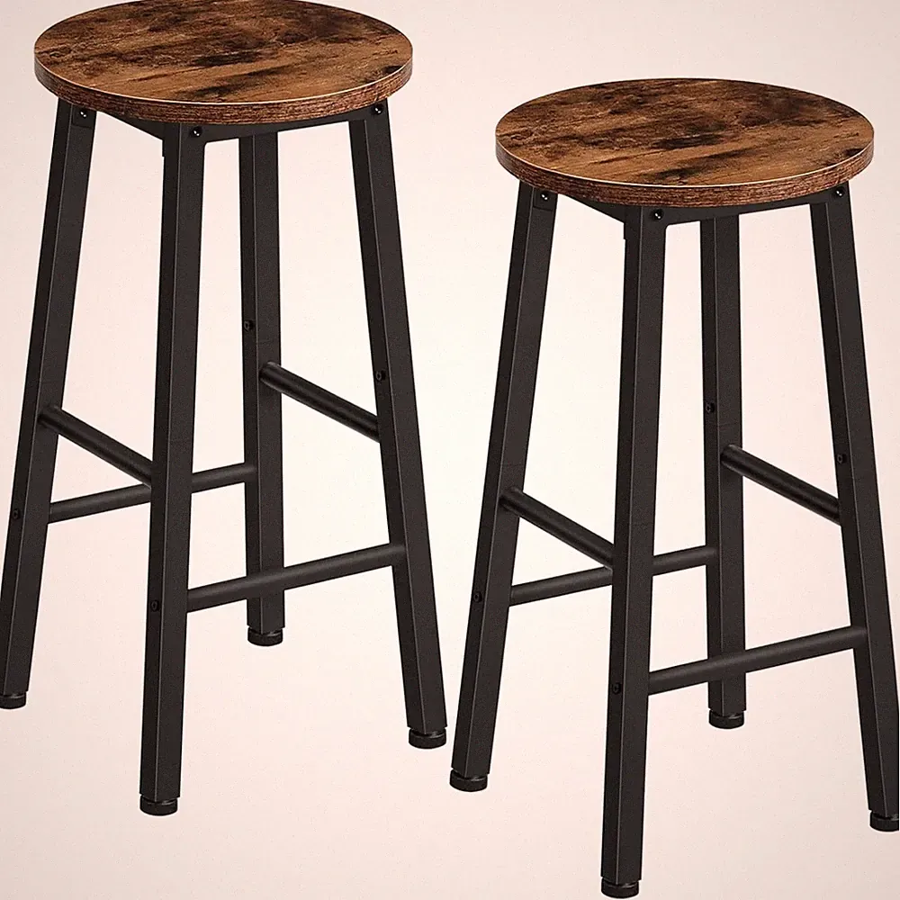Barhocker 2er-Set Industriestil Vintage Braun Schwarz robuste Metall Sitzhöhe...