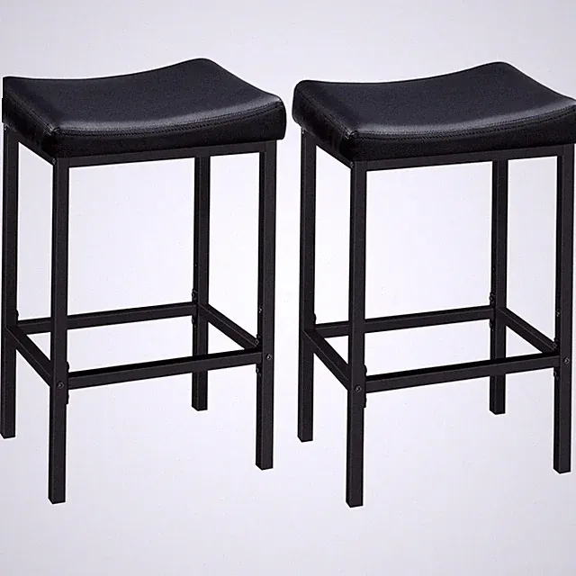 Barhocker 2er-Set, Küchenhocker, PU-Sitz, Metall, modern, schwarz, bequem