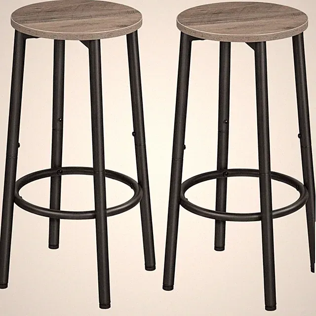 Barhocker 2er-Set, verstellbar, Metallgestell, Küche, Bar, Schwarz + Greige