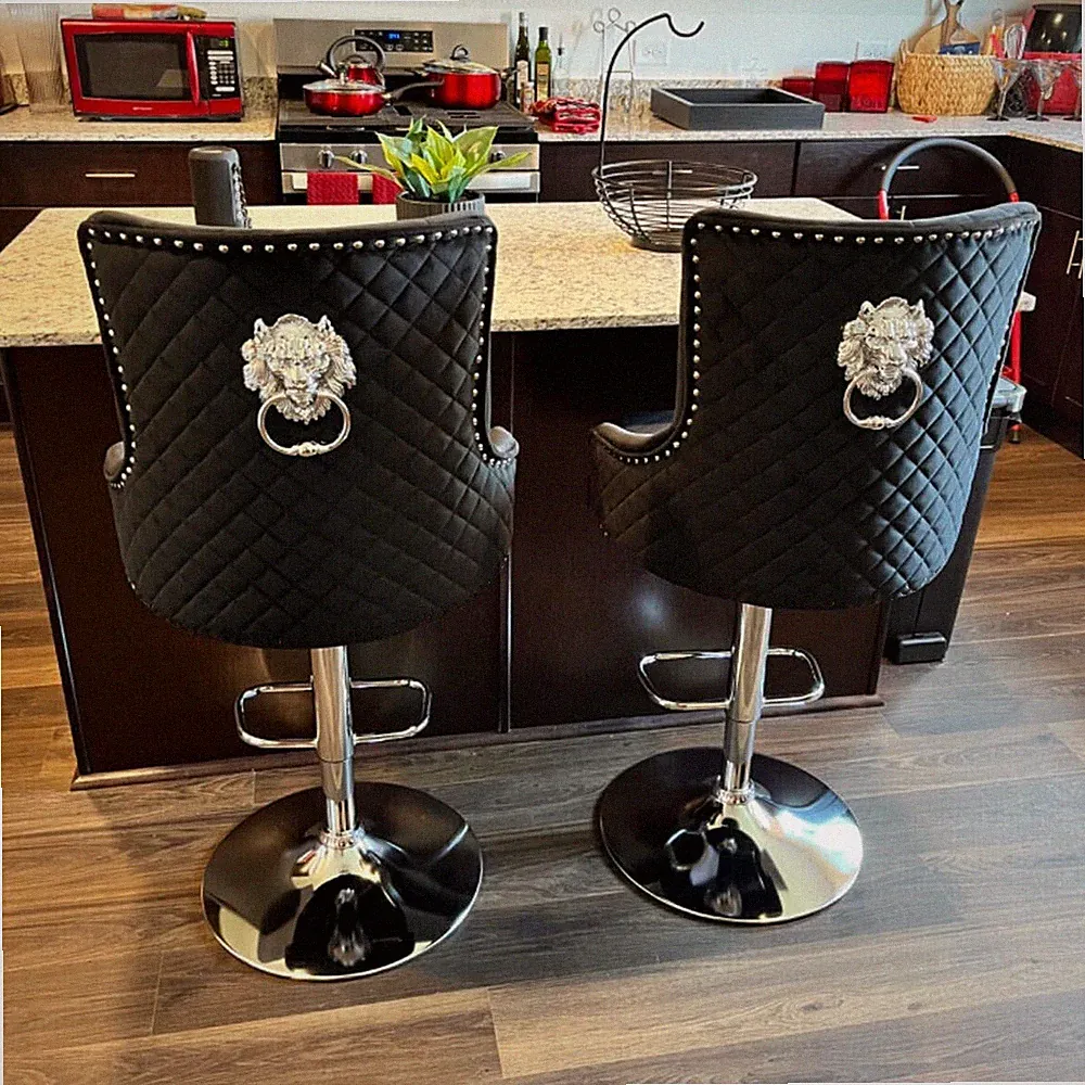 Barhocker Barock Hausbar Samt Thekenstuhl Barstuhl mit Lehne schwarz für Küche 1