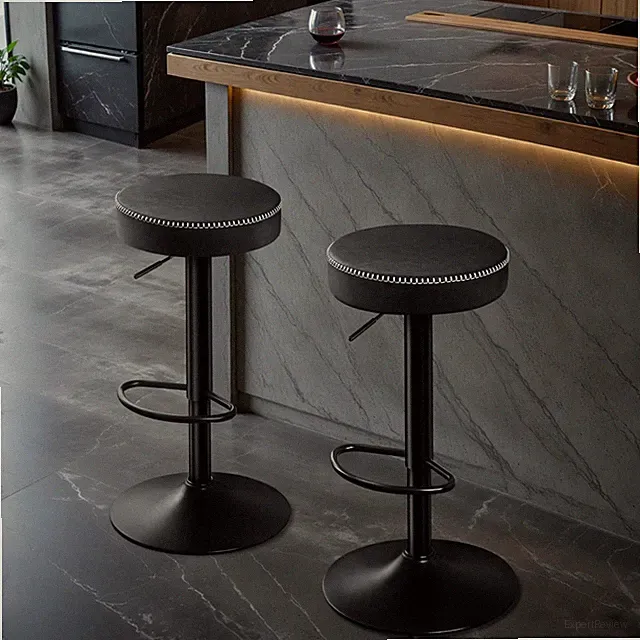 Barhocker Set 2er Mikrofaser- Höhenverstellbar mit Fußstütze