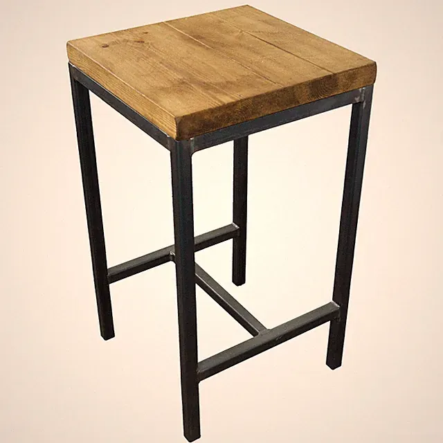 Barhocker Stuhl Industrial Metall Stahl eckig Altholz Massivholz Stil