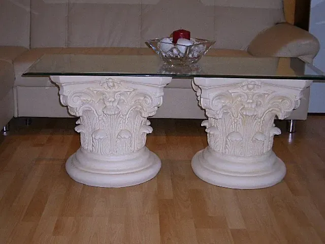 Barock Antik Tisch Glastisch Couchtisch Steinmöbel Wohnzimmertisch 125cmx50cm