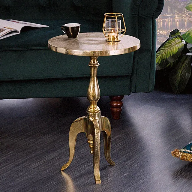 Barock Beistelltisch SAVOY 55cm gold Metall Dreibein rund Vintage Nachttisch