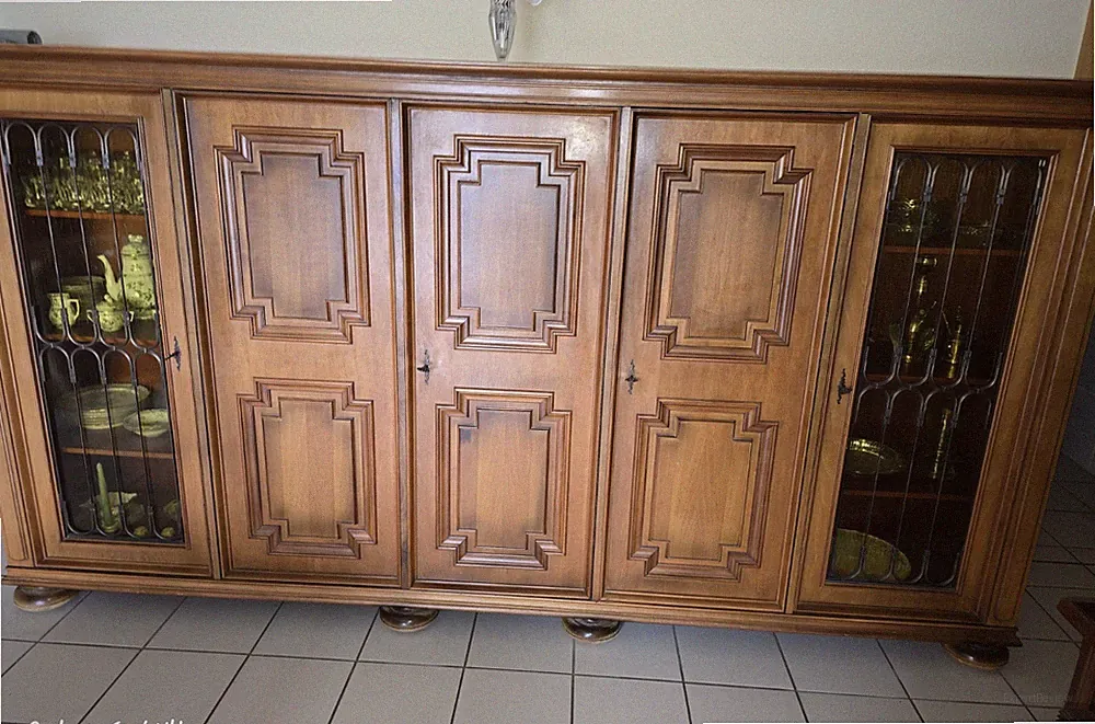 Barock Deluxe Holz Sideboard braun mit Glasfront, 5 Türen, B/L 220 cm