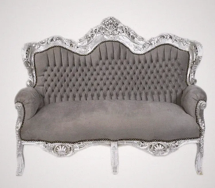 Barock Sofa Barocksofa Lounge 2-Sitzer Grau Silber Antik Royal Wohnzimmer Luxus