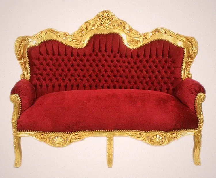 Barock Sofa Barocksofa Lounge 2-Sitzer Rot Gold Antik Royal Wohnzimmer Klassisch