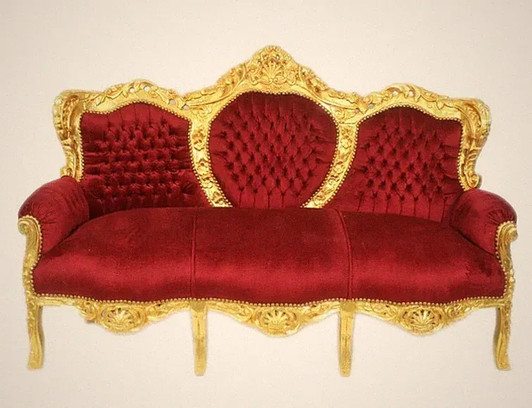 Barock Sofa Barocksofa Lounge 3-Sitzer Rot Gold Antik Royal Wohnzimmer Thron