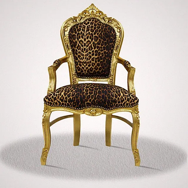 Barock Stuhl Leoparden Muster Gold Elegant Repro Antik Majestätisch Auffällig