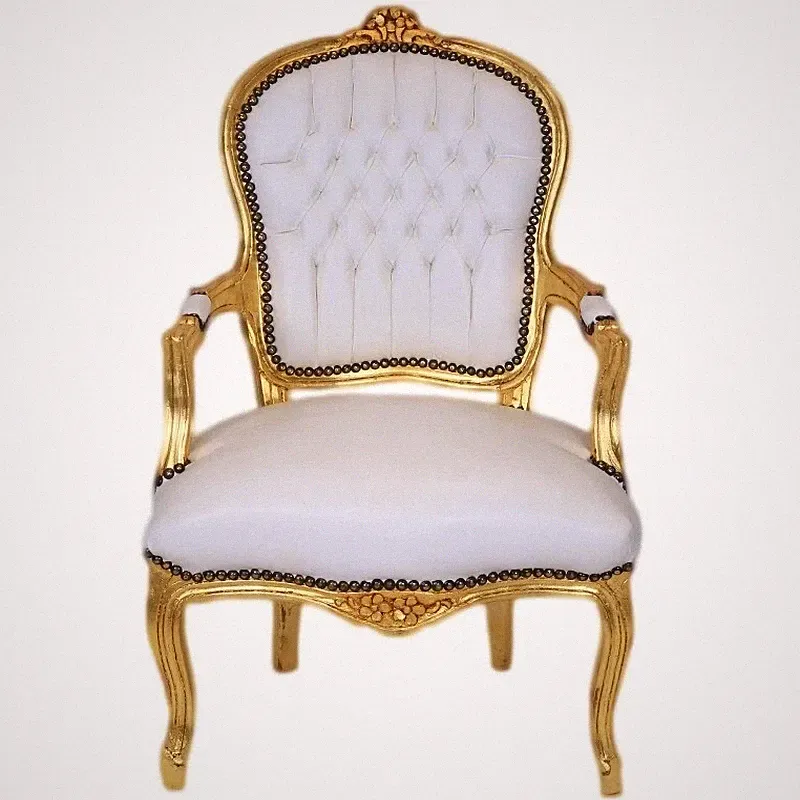 Barock Stuhl weiss goldKunstleder antik modern elegant schlicht einfach stilvoll