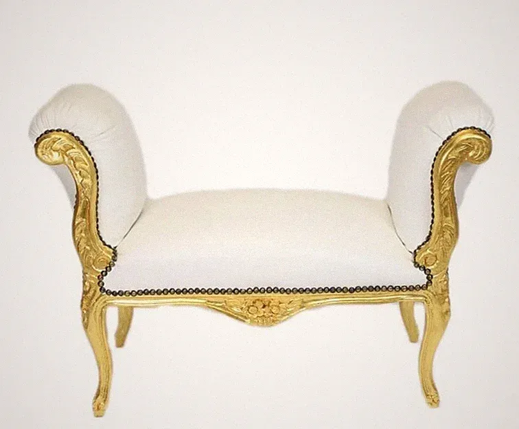 Barocksitzbank Sitzbank Weiß Gold Liege Chaiselounge Antik Retro Sitzhocker