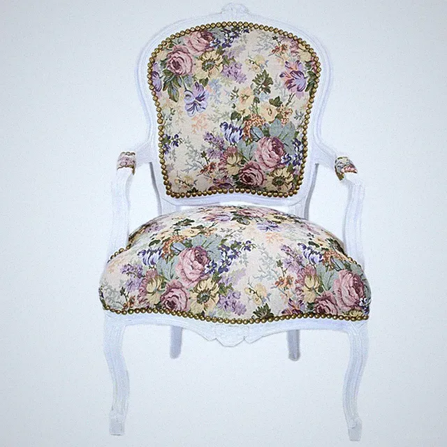 Barockstuhl Salonstuhl Blumen Muster Stoff Esszimmer Wohnzimmer Stuhl Antik Top