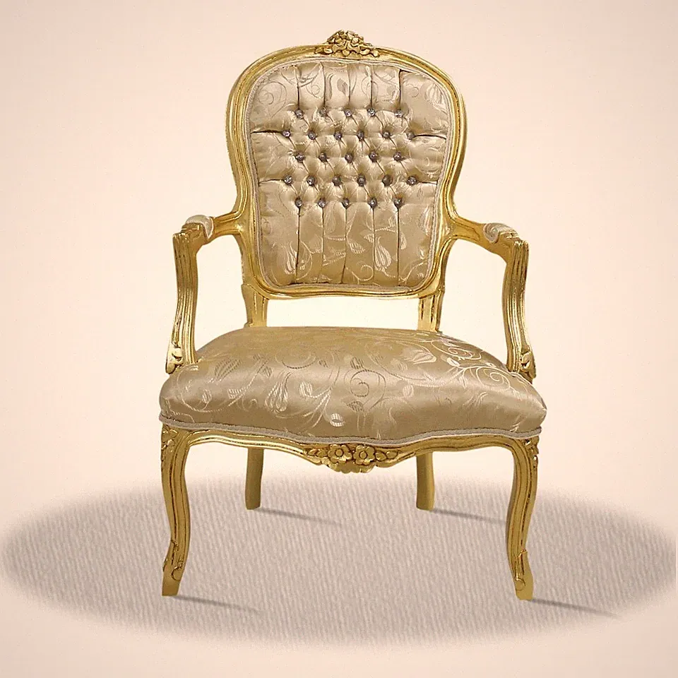 Barockstuhl Salonstuhl Gold Muster Stoff Esszimmer Wohnzimmer Stuhl Premium Top