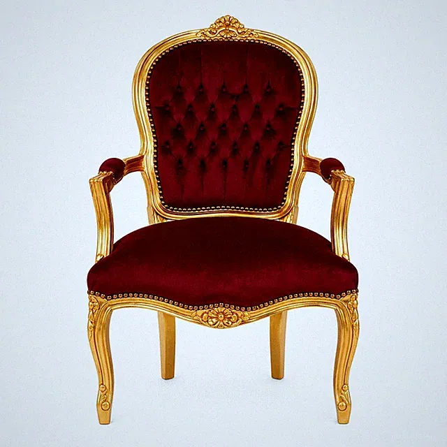 Barockstuhl Salonstuhl Rot Gold Bordeaux Stoff Schminkstuhl Wohnzimmer Stuhl Top