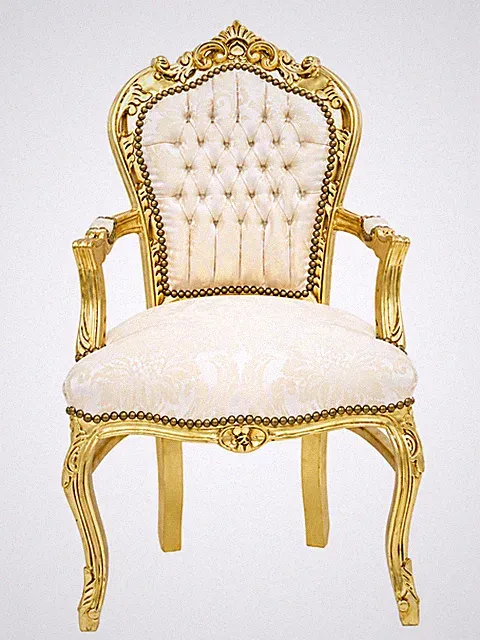 Barockstuhl Stuhl Creme Gold Muster Armlehne Esszimmer Wohnzimmer Royal Premium