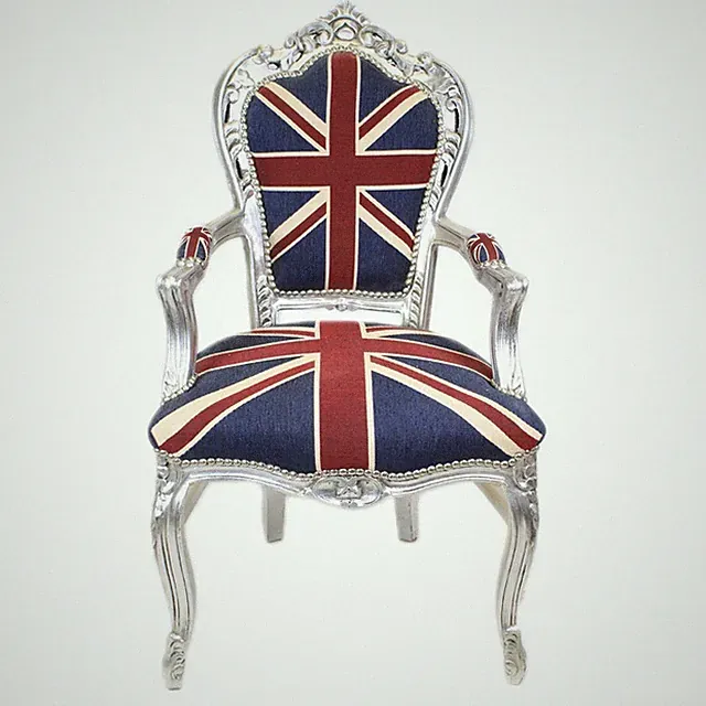 Barockstuhl Stuhl England Stoff Armlehne Esszimmer Wohnzimmer Royal Altmodisch