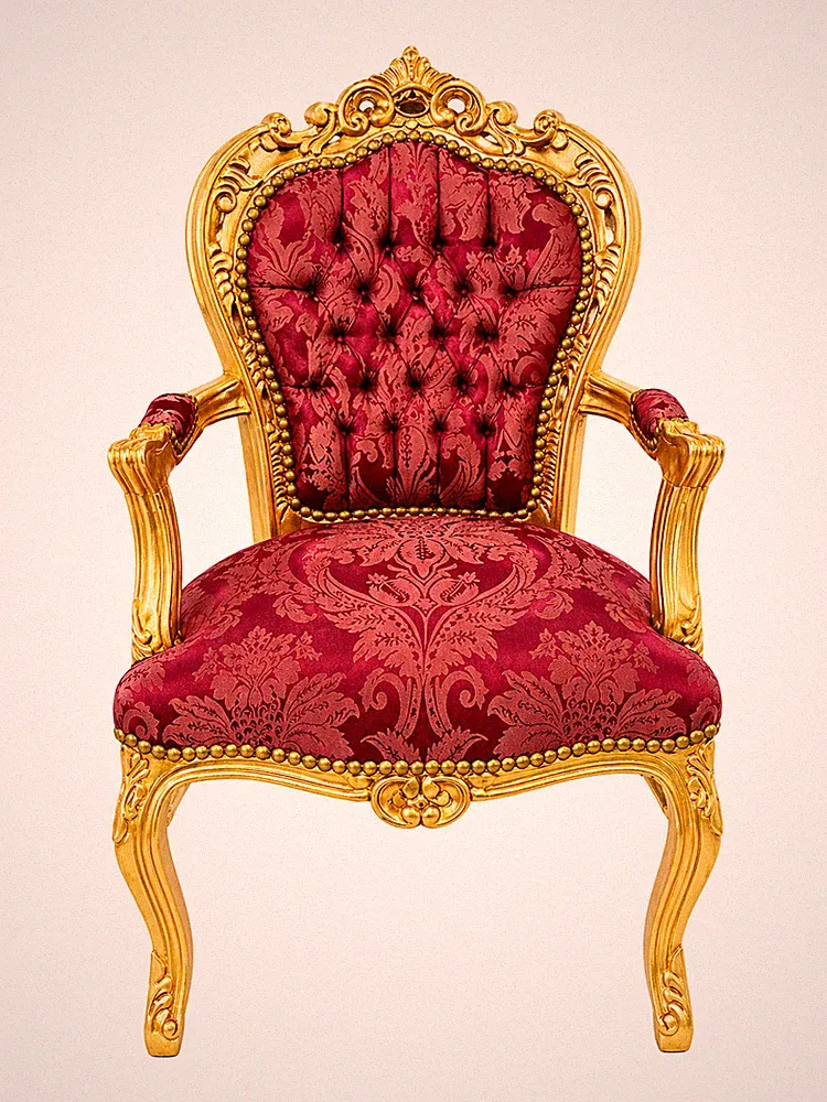 Barockstuhl Stuhl Rot Gold Stoff Armlehne Esszimmer Wohnzimmer Royal Muster TOP
