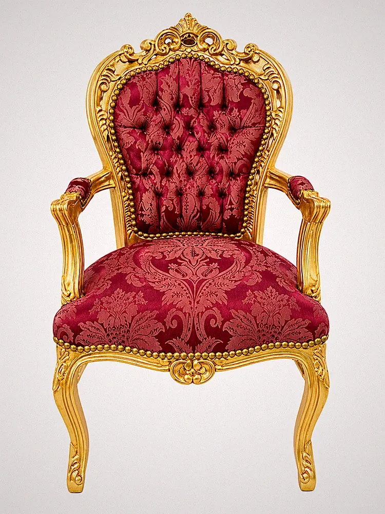 Barockstuhl Stuhl Rot Gold Stoff Armlehne Esszimmer Wohnzimmer Royal Premium Top