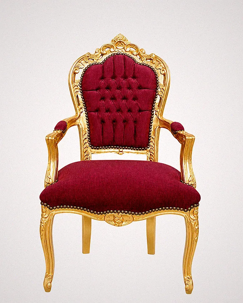 Barockstuhl Stuhl Rot Gold Stoff Armlehne Esszimmer Wohnzimmer Royal Premium Top