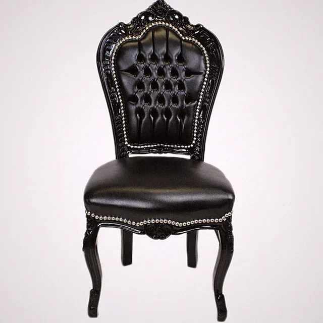 Barockstuhl Stuhl Schwarz Gothic Kunstleder Esszimmer Wohnzimmer Antik Repro