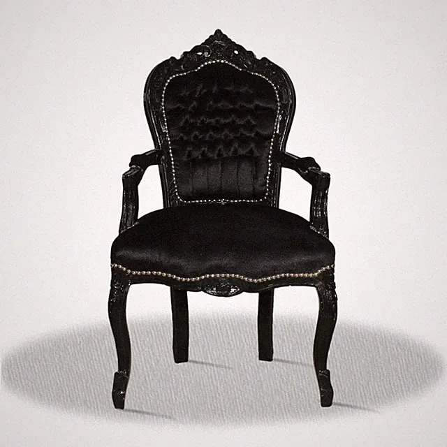 Barockstuhl Stuhl Schwarz Gothic Stoff Armlehne Esszimmer Wohnzimmer Retro Antik