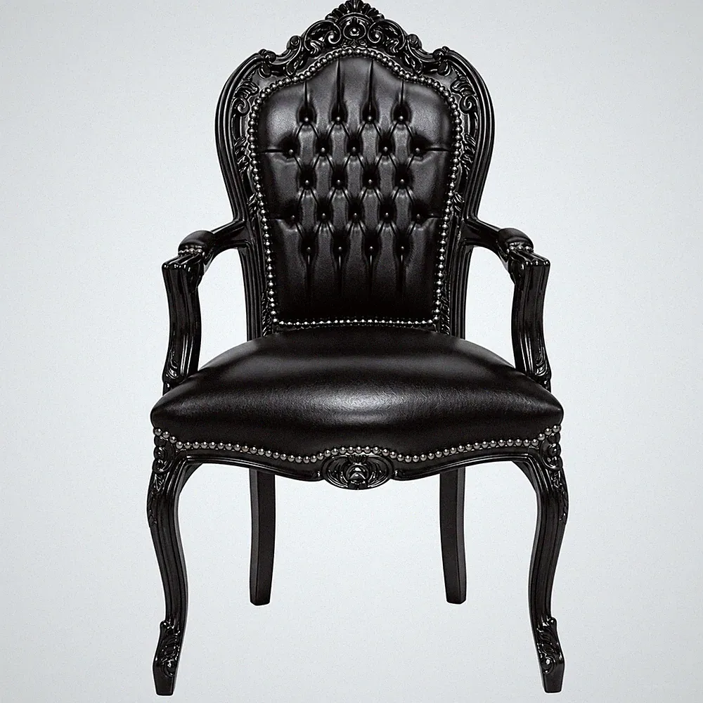 Barockstuhl Stuhl Schwarz Kunstleder Armlehne Esszimmer Wohnzimmer Retro Repro