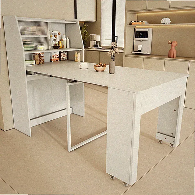 Bartisch ausziehbarer Esstisch Stehtisch Bistrotisch Sideboard mit Stauraum Weiß