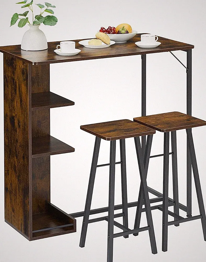 Bartisch, Esstisch mit 2 Barstühlen, kleiner Küchentisch mit 3 Regalen Retro
