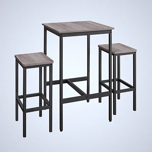 Bartisch mit Barhocker-Set, Esstisch mit 2 Stühlen, Küchentisch klein, Barstühle